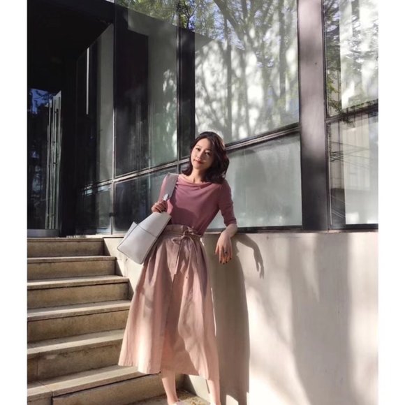 A Ling Long Skirt Over Knees Beige Pink - Picture 4 of 6